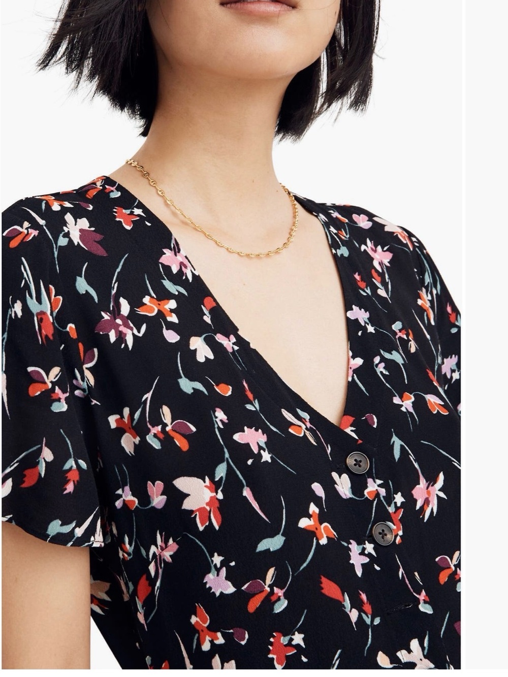 Madewell Drifting Flowers V-Neck Button Front Dress